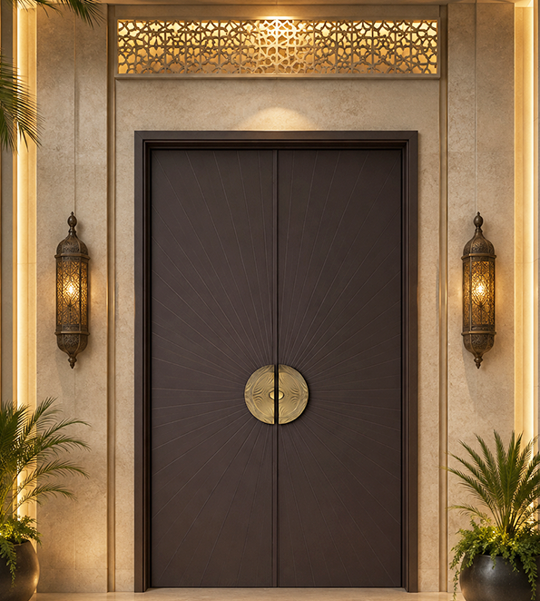 WPC door with a smooth wood-grain finish